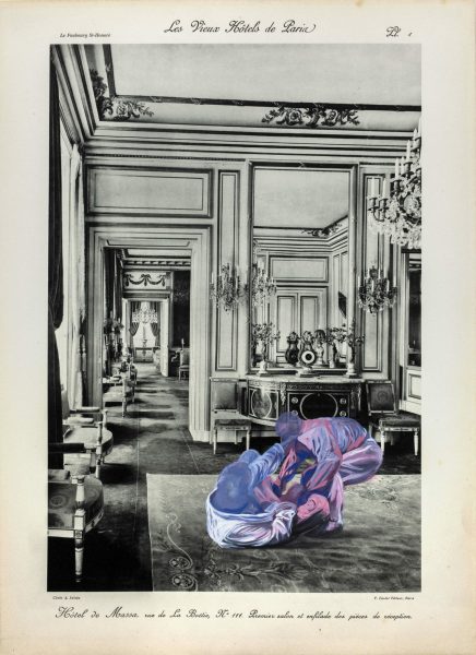 Ars Memoriae ( Wrestle ) - 44 x 32 cm - gouache on vintage found document -2020