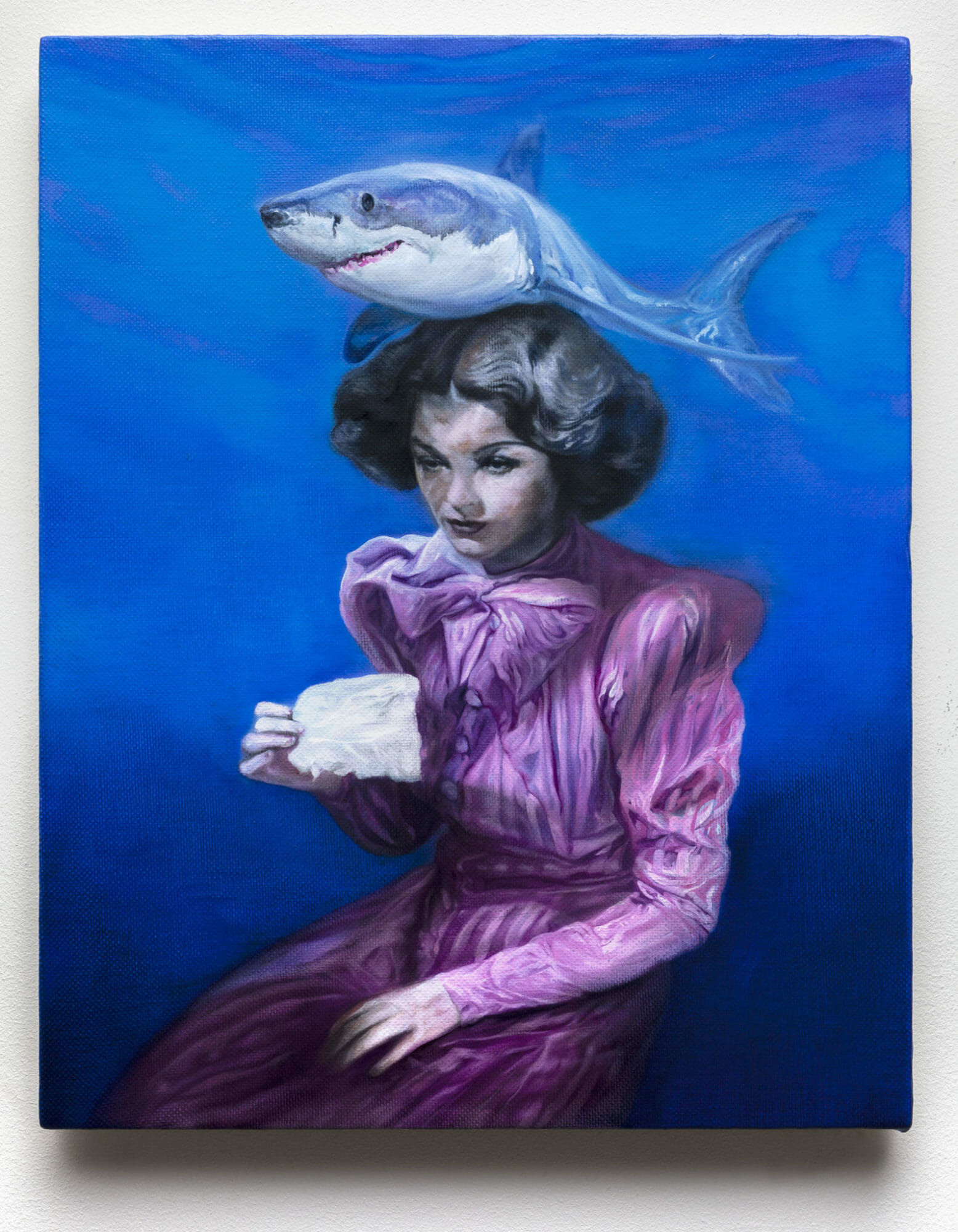 La dame au requin - Oil on canvas mounted on wood - 30 x 40 cm _ 2020 